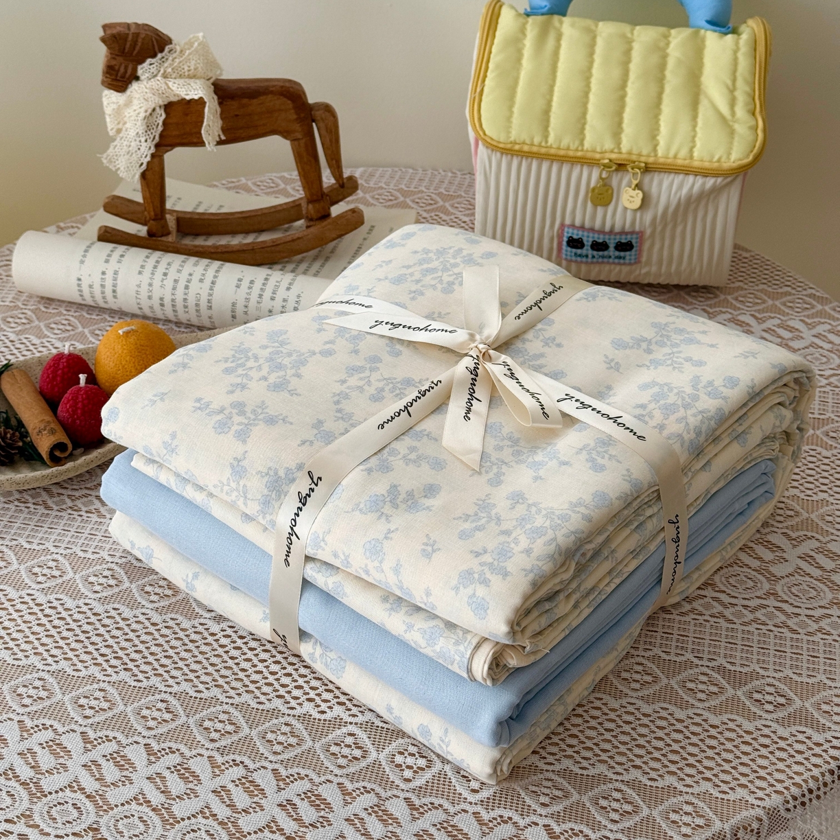 91家纺网 家纺一手货源 找家纺 于果 2026新款全棉纯棉双层纱四件套 连理枝