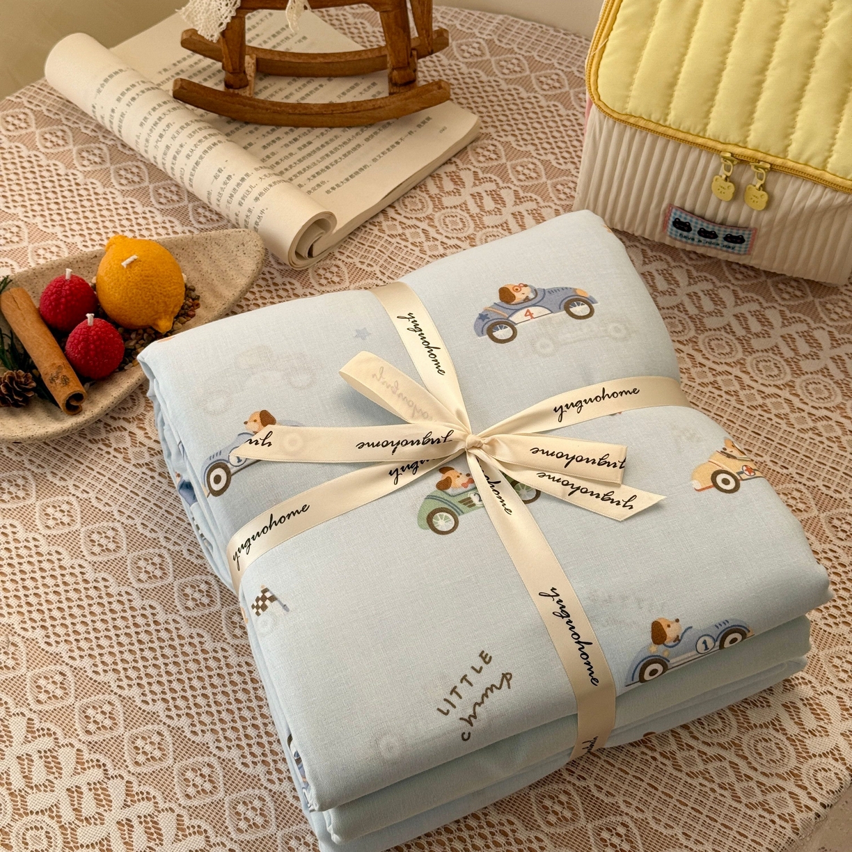 于果 2026新款全棉纯棉双层纱四件套 汽车狗