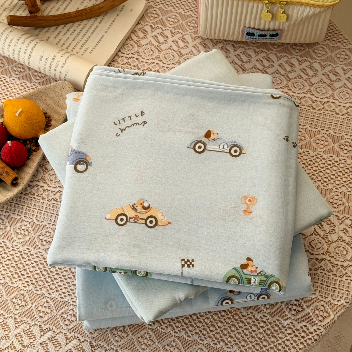 91家纺网 家纺一手货源 找家纺 于果 2026新款全棉纯棉双层纱四件套 汽车狗