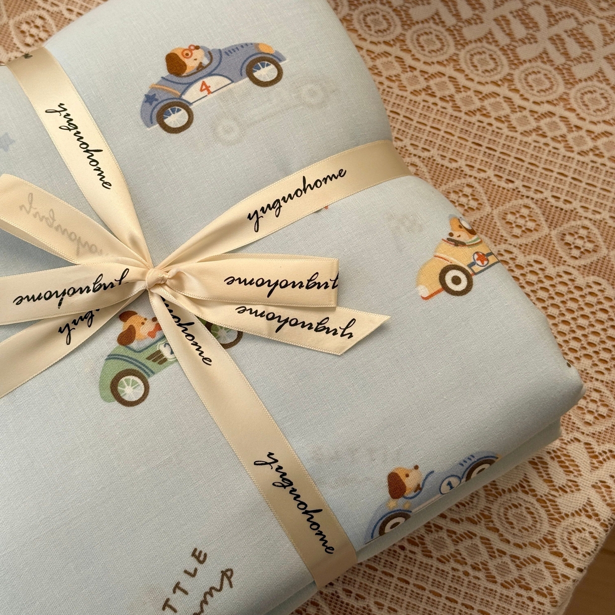 91家纺网 家纺一手货源 找家纺 于果 2026新款全棉纯棉双层纱四件套 汽车狗