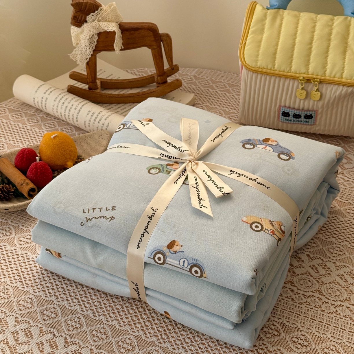 91家纺网 家纺一手货源 找家纺 于果 2026新款全棉纯棉双层纱四件套 汽车狗