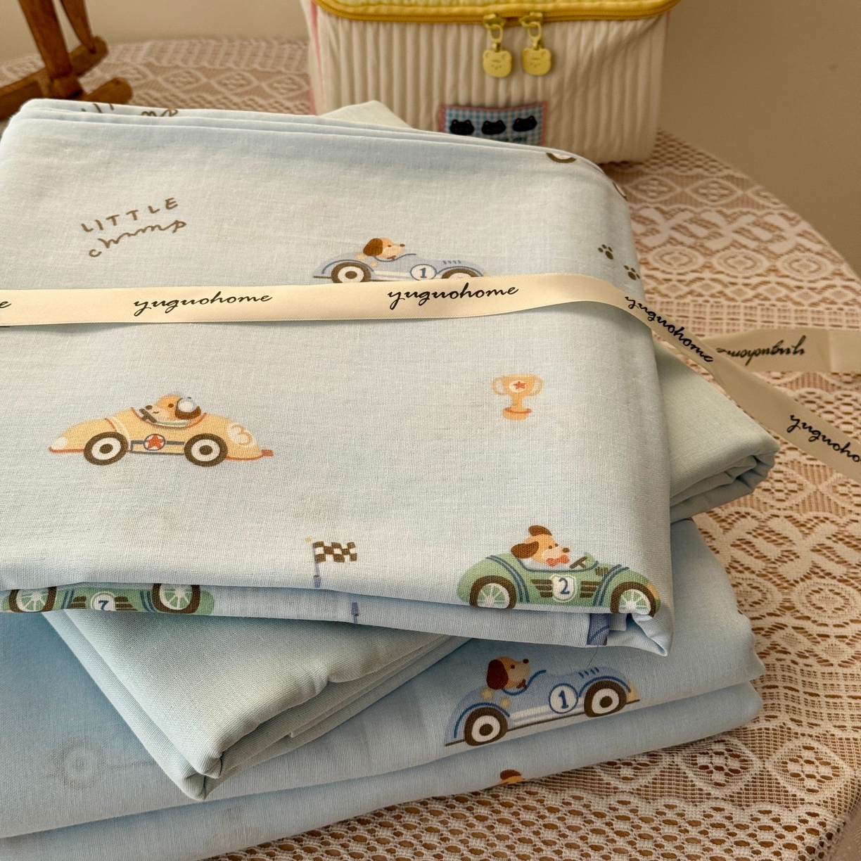 91家纺网 家纺一手货源 找家纺 于果 2026新款全棉纯棉双层纱四件套 汽车狗