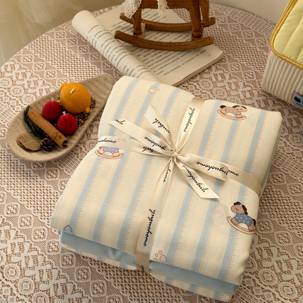 于果 2026新款全棉纯棉双层纱四件套 跷跷马