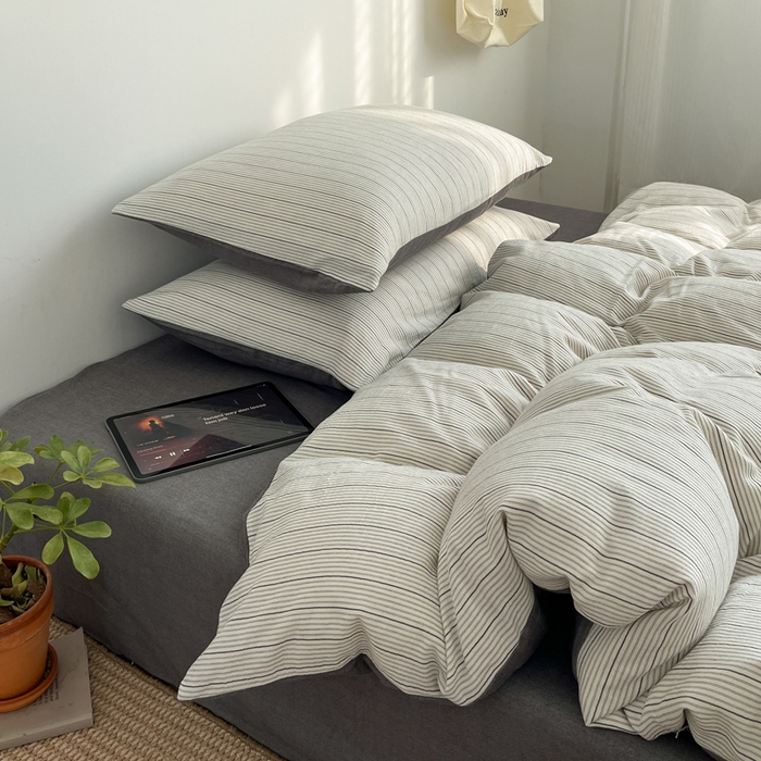 91家纺网 家纺一手货源 找家纺 （总）莱茵家居 2026新款A类全棉色织日系芝麻锻纹套件-暮云系列