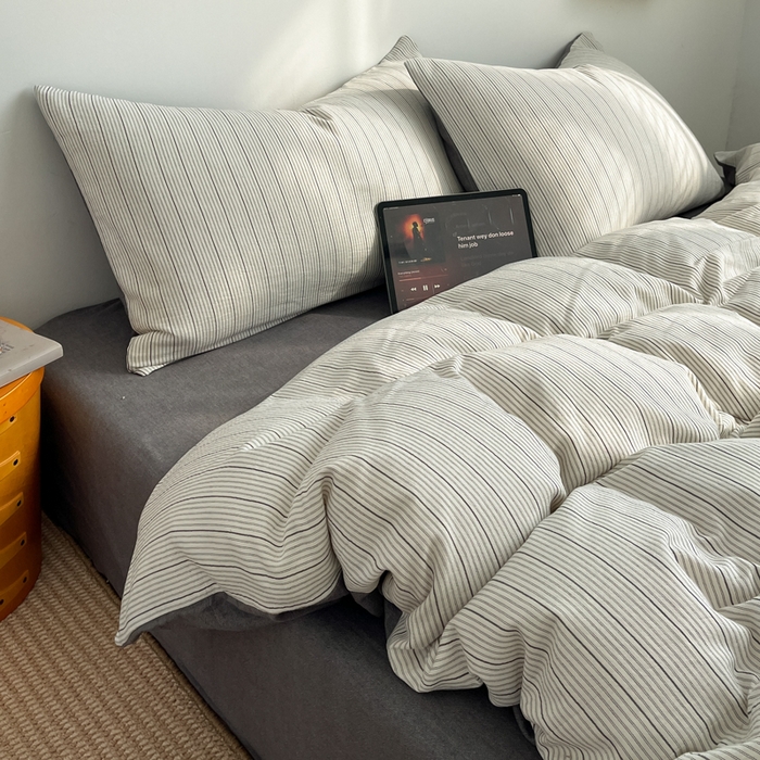 91家纺网 家纺一手货源 找家纺 （总）莱茵家居 2026新款A类全棉色织日系芝麻锻纹套件-暮云系列