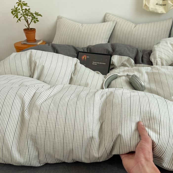 91家纺网 家纺一手货源 找家纺 （总）莱茵家居 2026新款A类全棉色织日系芝麻锻纹套件-暮云系列