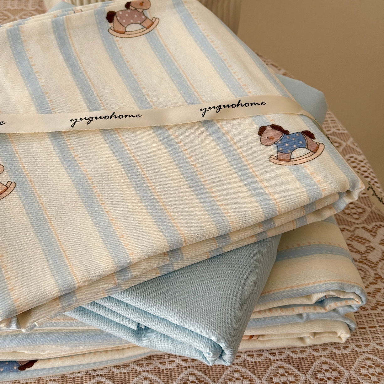 91家纺网 家纺一手货源 找家纺 于果 2026新款全棉纯棉双层纱四件套 跷跷马