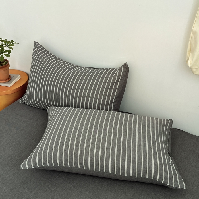 91家纺网 家纺一手货源 找家纺 莱茵家居 2026新款A类全棉色织日系芝麻锻纹套件-暮云系列 暮云-灰白