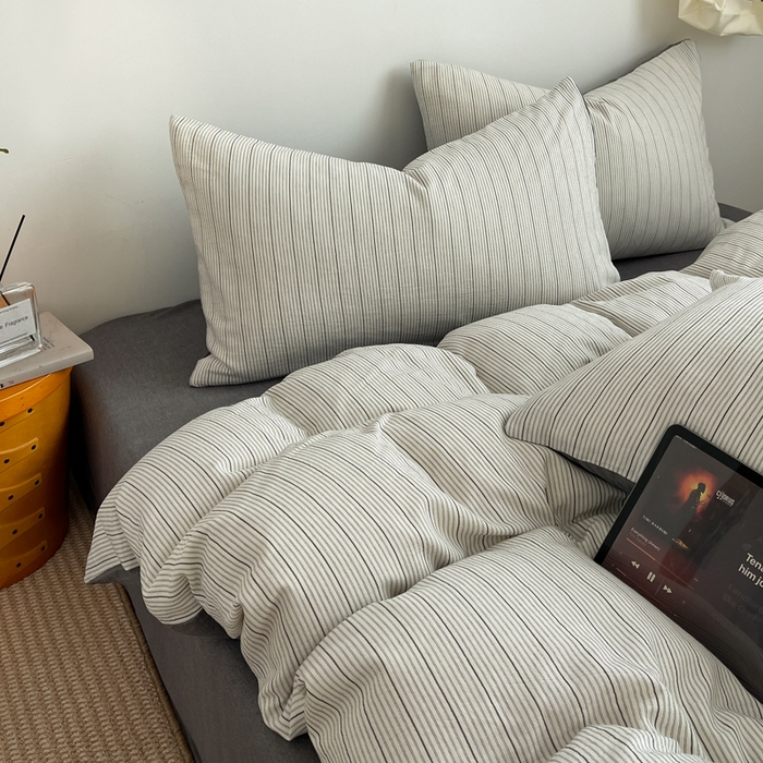 91家纺网 家纺一手货源 找家纺 莱茵家居 2026新款A类全棉色织日系芝麻锻纹套件-暮云系列 暮云-白灰