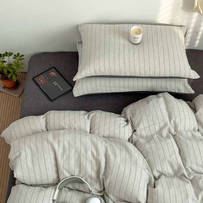 91家纺网 家纺一手货源 找家纺 莱茵家居 2026新款A类全棉色织日系芝麻锻纹套件-暮云系列 暮云-白灰