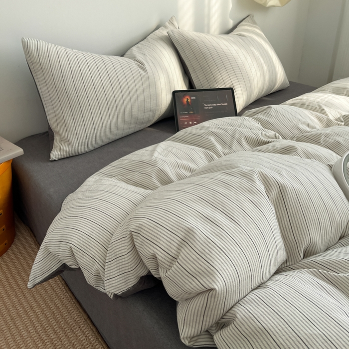 莱茵家居 2026新款A类全棉色织日系芝麻锻纹套件-暮云系列 暮云-白灰