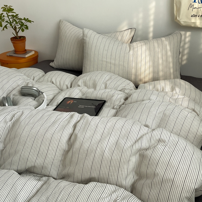 91家纺网 家纺一手货源 找家纺 莱茵家居 2026新款A类全棉色织日系芝麻锻纹套件-暮云系列 暮云-白灰