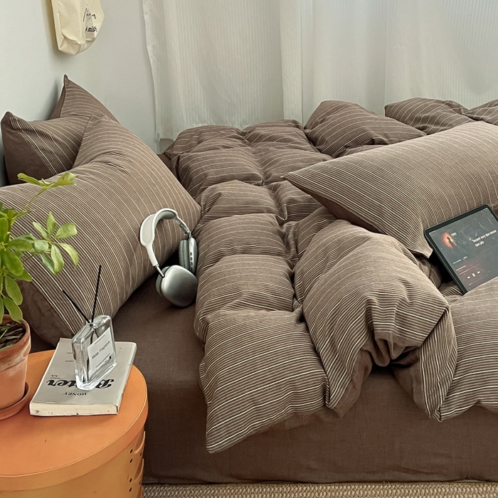 91家纺网 家纺一手货源 找家纺 莱茵家居 2026新款A类全棉色织日系芝麻锻纹套件-暮云系列 暮云-棕咖