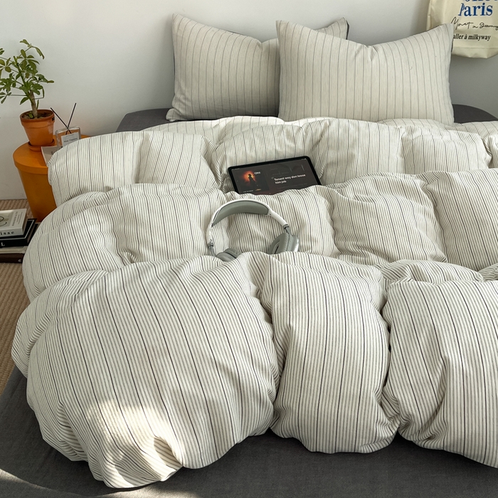 91家纺网 家纺一手货源 找家纺 莱茵家居 2026新款A类全棉色织日系芝麻锻纹套件-暮云系列 暮云-白灰