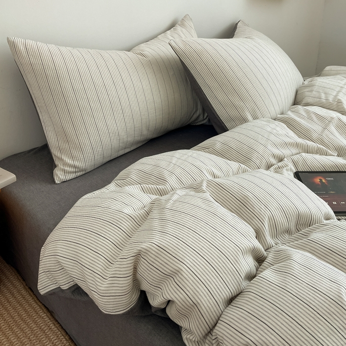 91家纺网 家纺一手货源 找家纺 莱茵家居 2026新款A类全棉色织日系芝麻锻纹套件-暮云系列 暮云-白灰