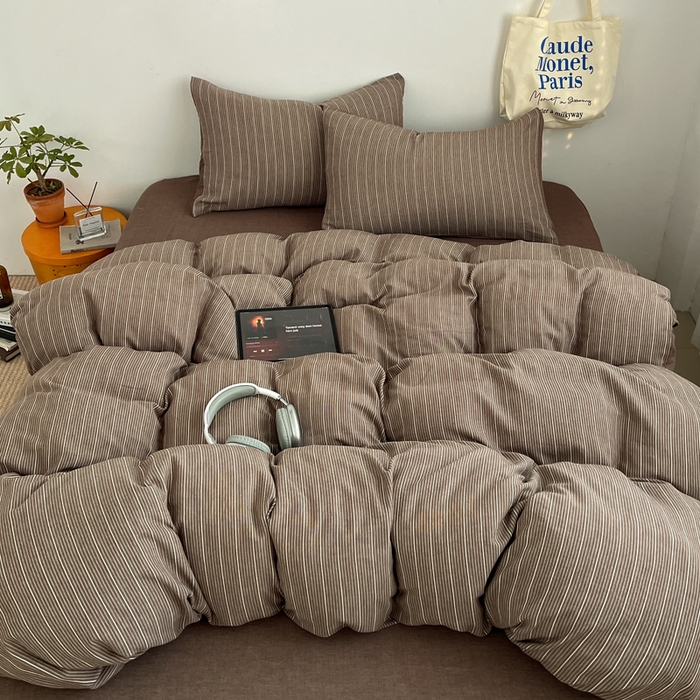 91家纺网 家纺一手货源 找家纺 莱茵家居 2026新款A类全棉色织日系芝麻锻纹套件-暮云系列 暮云-棕咖