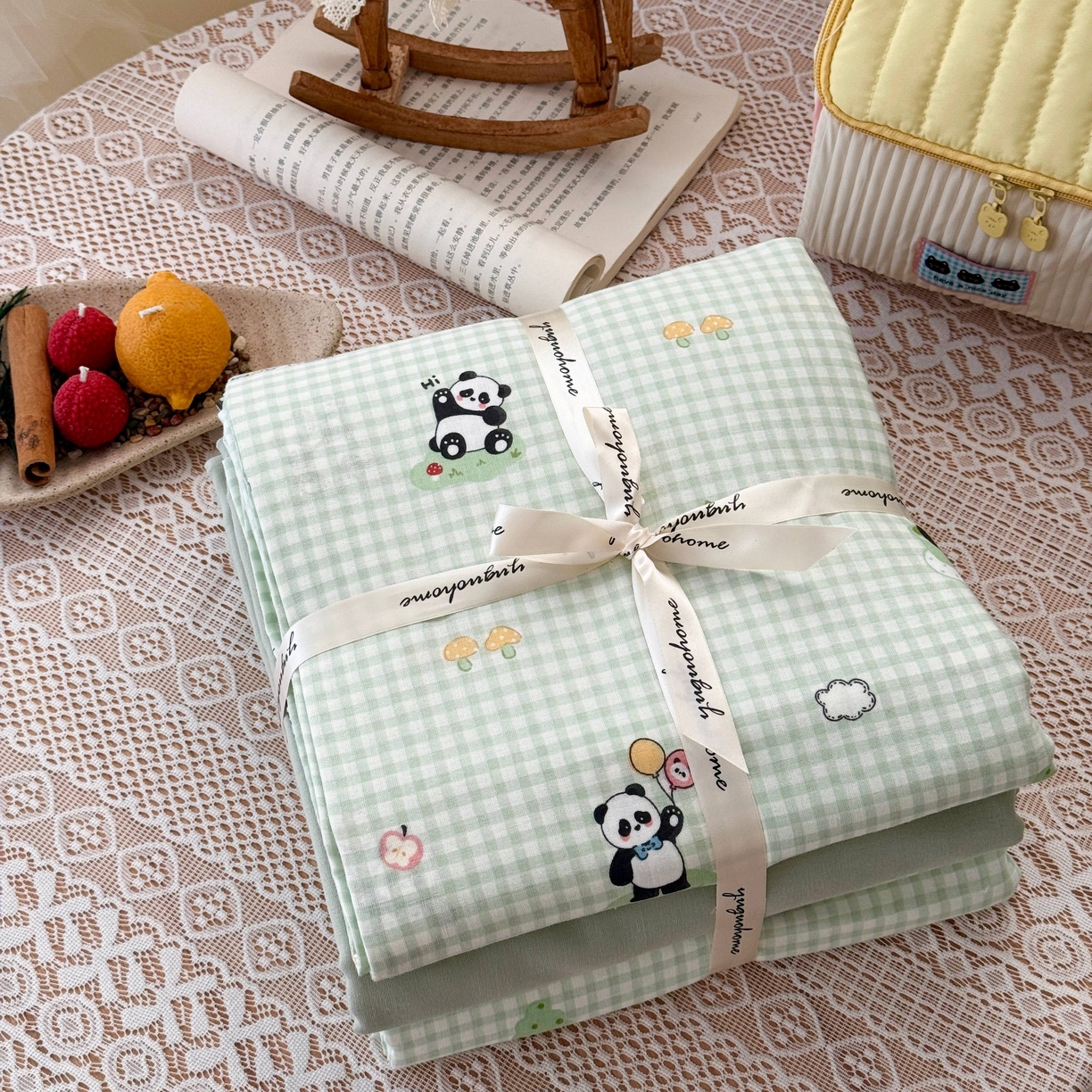 于果 2026新款全棉纯棉双层纱四件套 俏皮熊猫