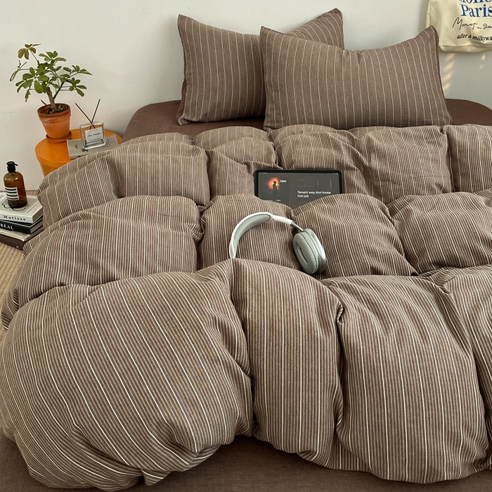 91家纺网 家纺一手货源 找家纺 莱茵家居 2026新款A类全棉色织日系芝麻锻纹套件-暮云系列 暮云-棕咖