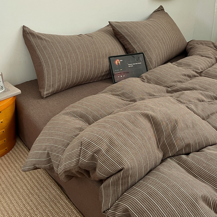 91家纺网 家纺一手货源 找家纺 莱茵家居 2026新款A类全棉色织日系芝麻锻纹套件-暮云系列 暮云-棕咖