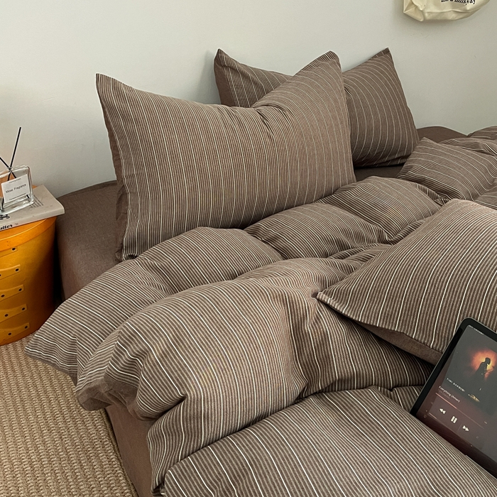 91家纺网 家纺一手货源 找家纺 莱茵家居 2026新款A类全棉色织日系芝麻锻纹套件-暮云系列 暮云-棕咖