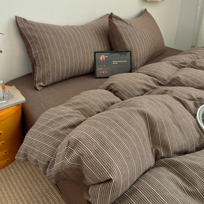 91家纺网 家纺一手货源 找家纺 莱茵家居 2026新款A类全棉色织日系芝麻锻纹套件-暮云系列 暮云-棕咖