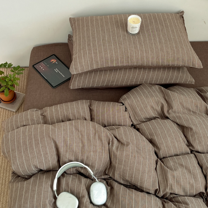 91家纺网 家纺一手货源 找家纺 莱茵家居 2026新款A类全棉色织日系芝麻锻纹套件-暮云系列 暮云-棕咖