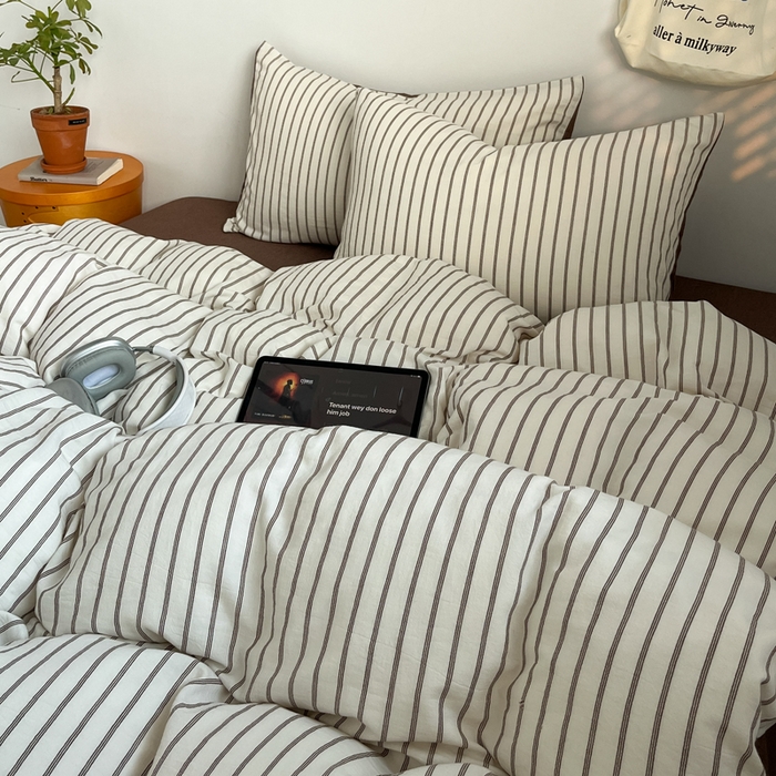 91家纺网 家纺一手货源 找家纺 莱茵家居 2026新款A类全棉色织日系芝麻锻纹套件-暮云系列 暮云-米白