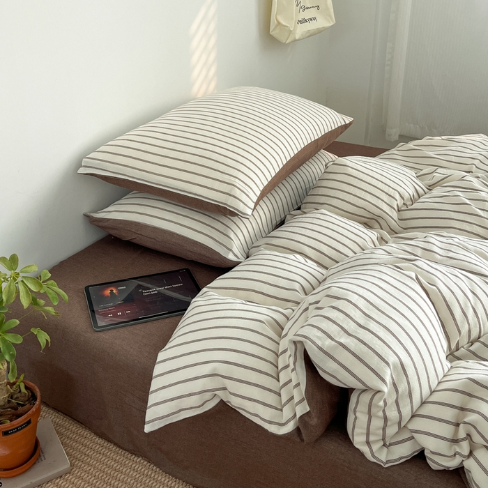 91家纺网 家纺一手货源 找家纺 莱茵家居 2026新款A类全棉色织日系芝麻锻纹套件-暮云系列 暮云-米白