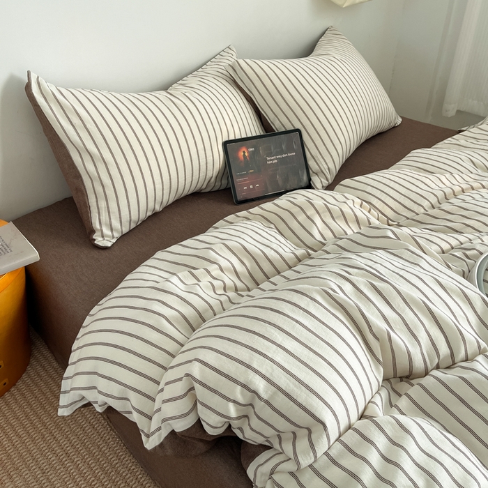 91家纺网 家纺一手货源 找家纺 莱茵家居 2026新款A类全棉色织日系芝麻锻纹套件-暮云系列 暮云-米白