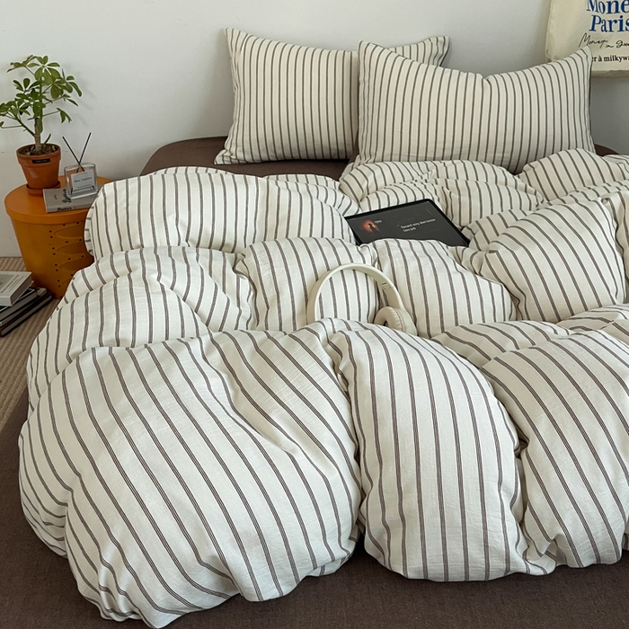 91家纺网 家纺一手货源 找家纺 莱茵家居 2026新款A类全棉色织日系芝麻锻纹套件-暮云系列 暮云-米白