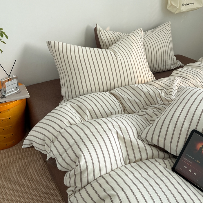 91家纺网 家纺一手货源 找家纺 莱茵家居 2026新款A类全棉色织日系芝麻锻纹套件-暮云系列 暮云-米白