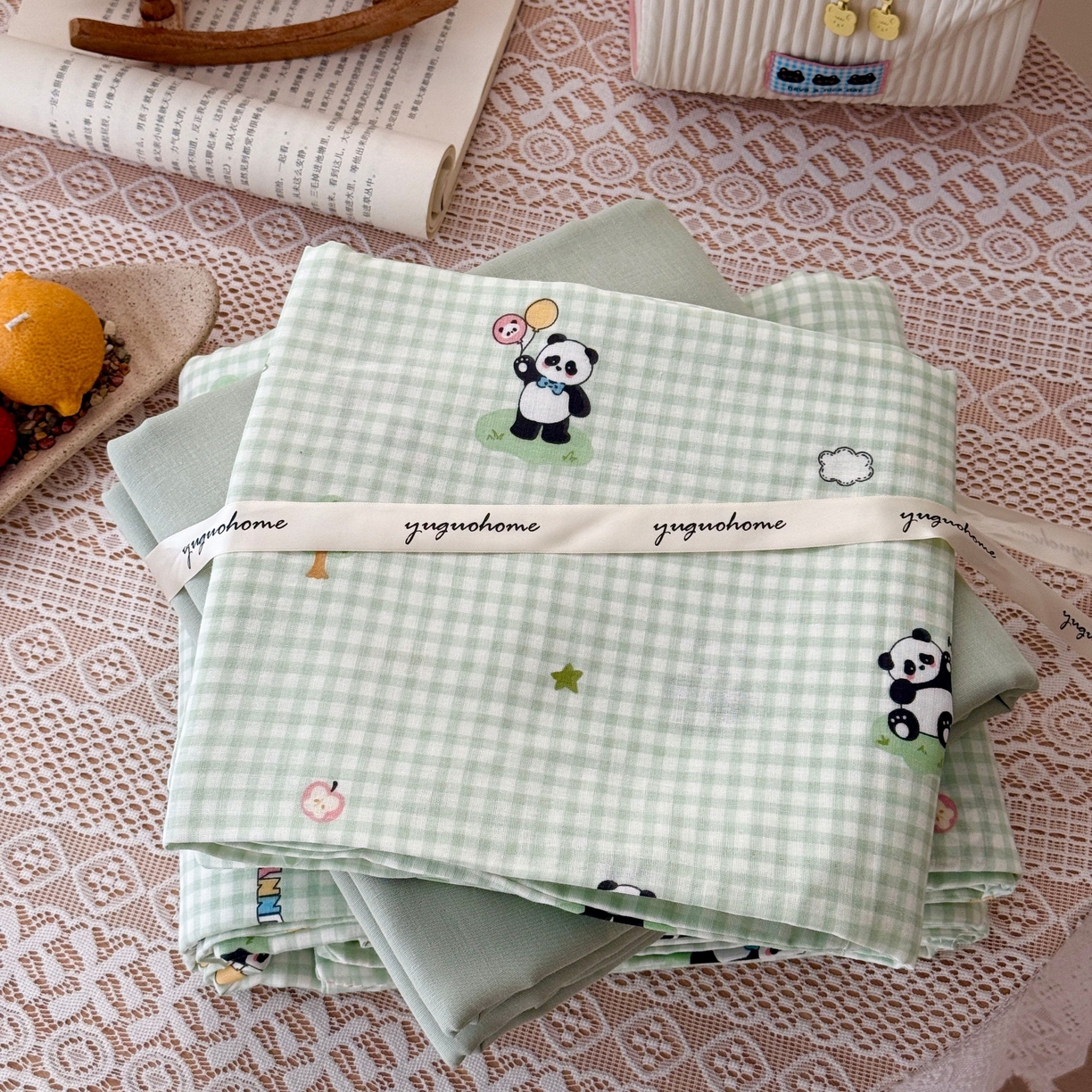 91家纺网 家纺一手货源 找家纺 于果 2026新款全棉纯棉双层纱四件套 俏皮熊猫