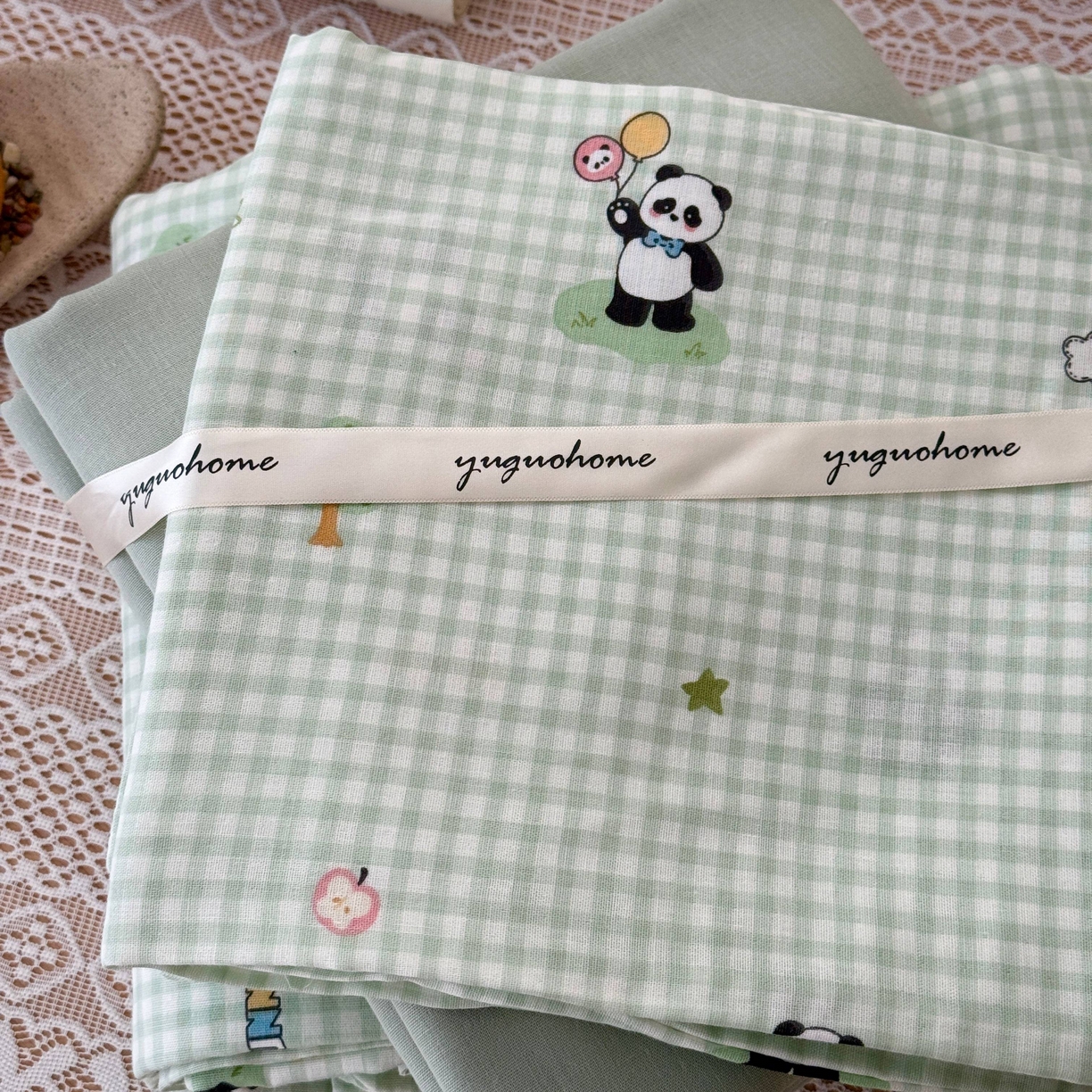 91家纺网 家纺一手货源 找家纺 于果 2026新款全棉纯棉双层纱四件套 俏皮熊猫