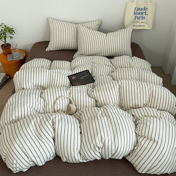 91家纺网 家纺一手货源 找家纺 莱茵家居 2026新款A类全棉色织日系芝麻锻纹套件-暮云系列 暮云-米白