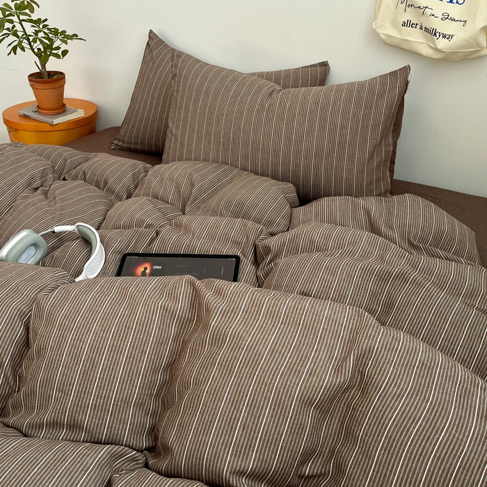 91家纺网 家纺一手货源 找家纺 莱茵家居 2026新款A类全棉色织日系芝麻锻纹套件-暮云系列 暮云-棕咖