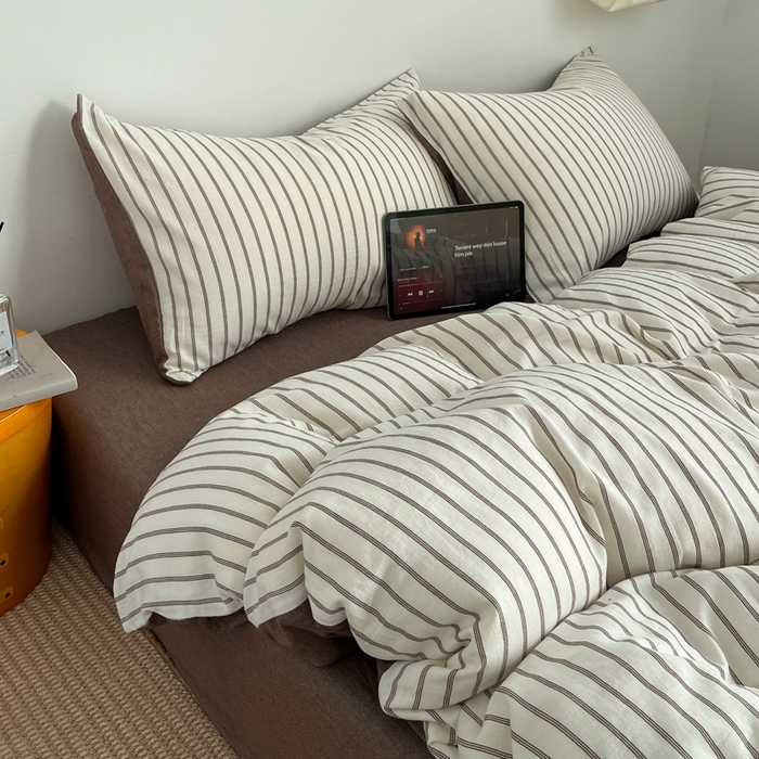 91家纺网 家纺一手货源 找家纺 莱茵家居 2026新款A类全棉色织日系芝麻锻纹套件-暮云系列 暮云-米白