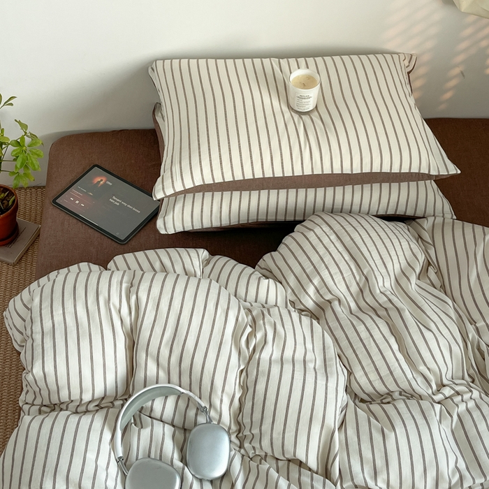 91家纺网 家纺一手货源 找家纺 莱茵家居 2026新款A类全棉色织日系芝麻锻纹套件-暮云系列 暮云-米白