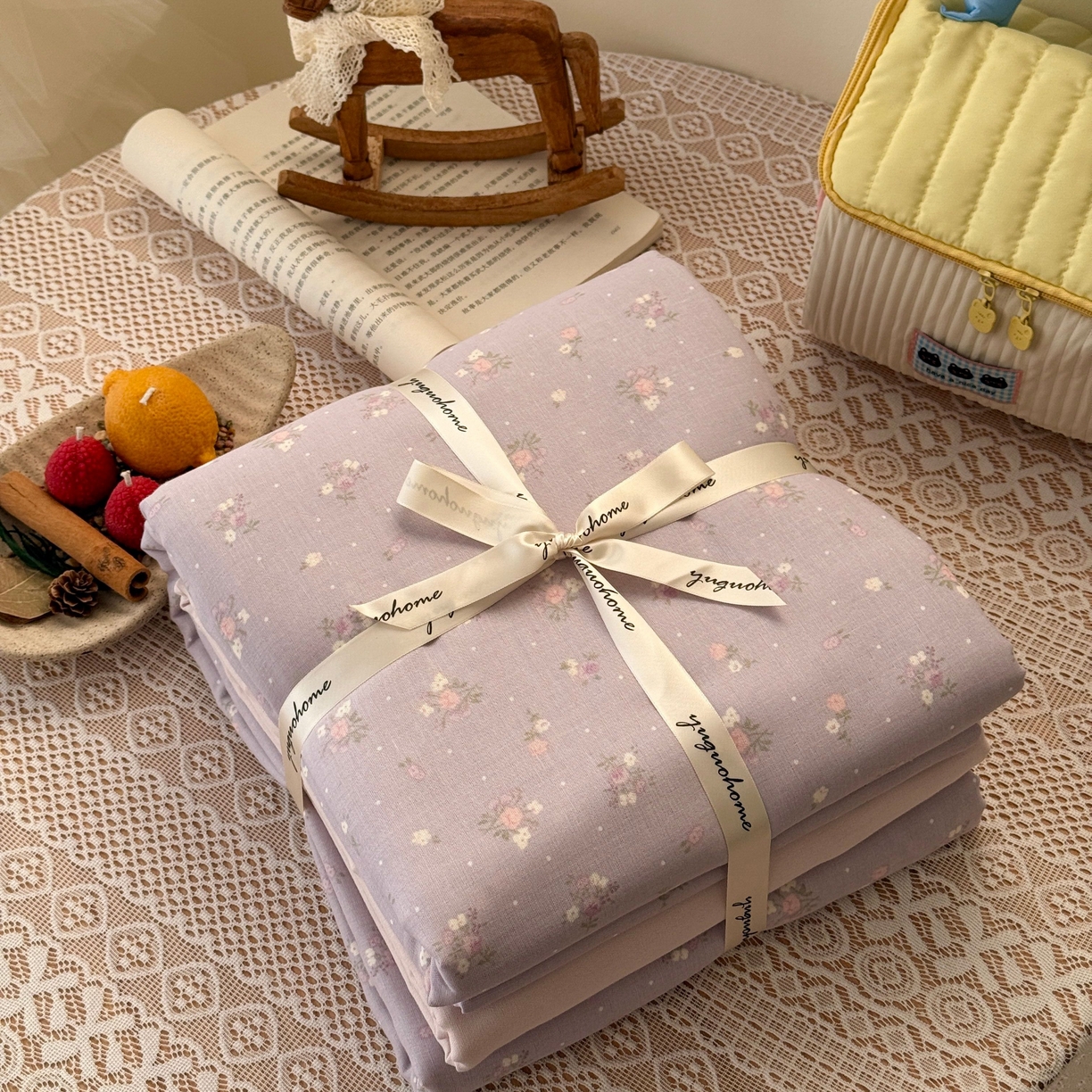 于果 2026新款全棉纯棉双层纱四件套 晴朗紫