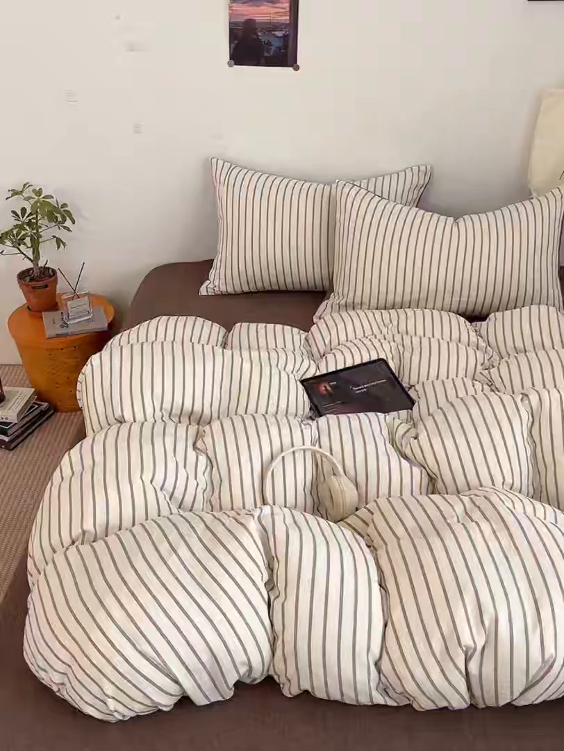 91家纺网 家纺一手货源 找家纺 莱茵家居 2026新款A类全棉色织日系芝麻锻纹套件-暮云系列 暮云-米白