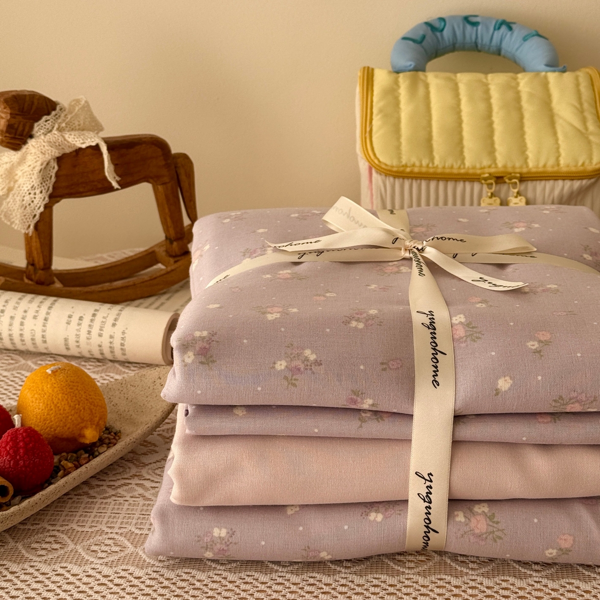 91家纺网 家纺一手货源 找家纺 于果 2026新款全棉纯棉双层纱四件套 晴朗紫