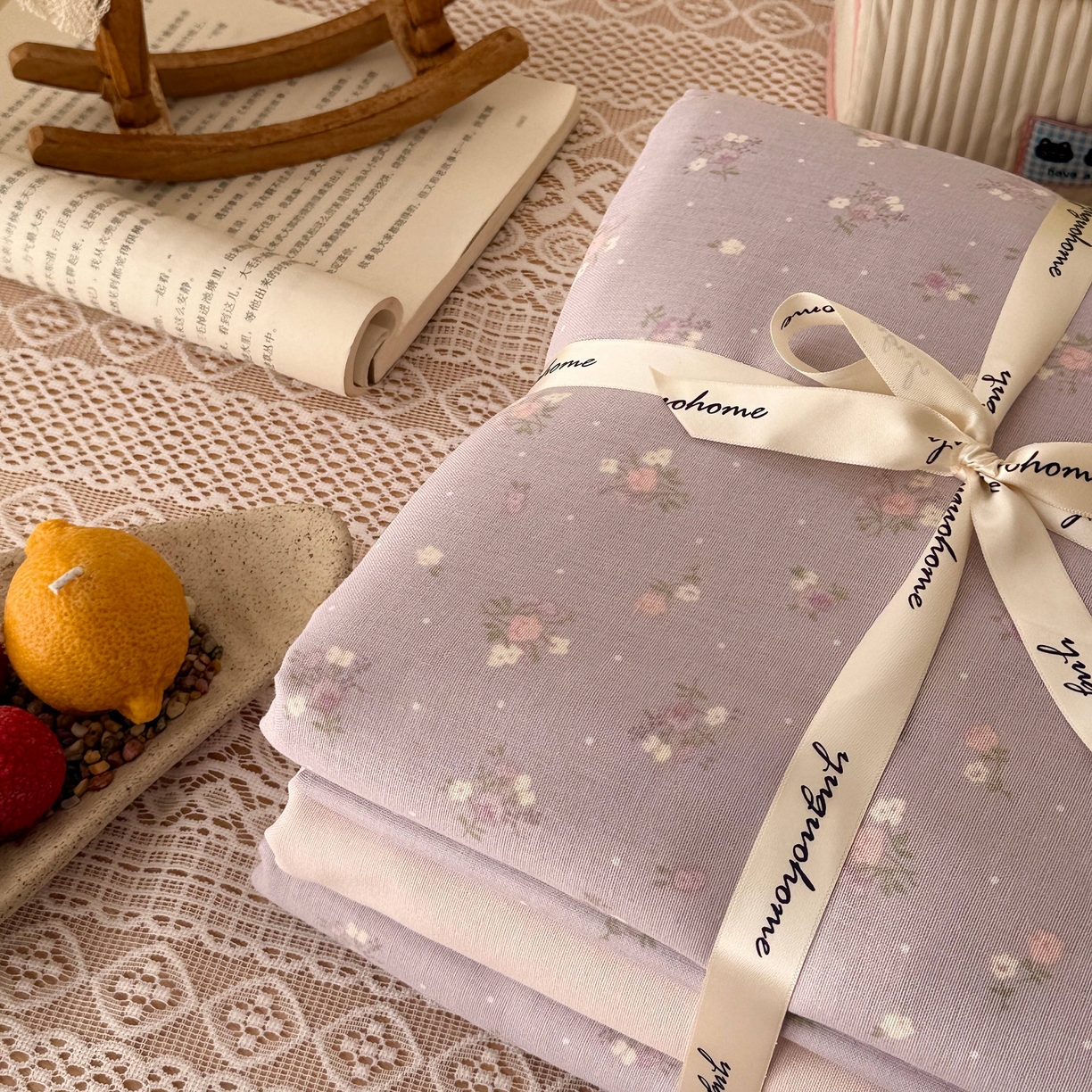 91家纺网 家纺一手货源 找家纺 于果 2026新款全棉纯棉双层纱四件套 晴朗紫