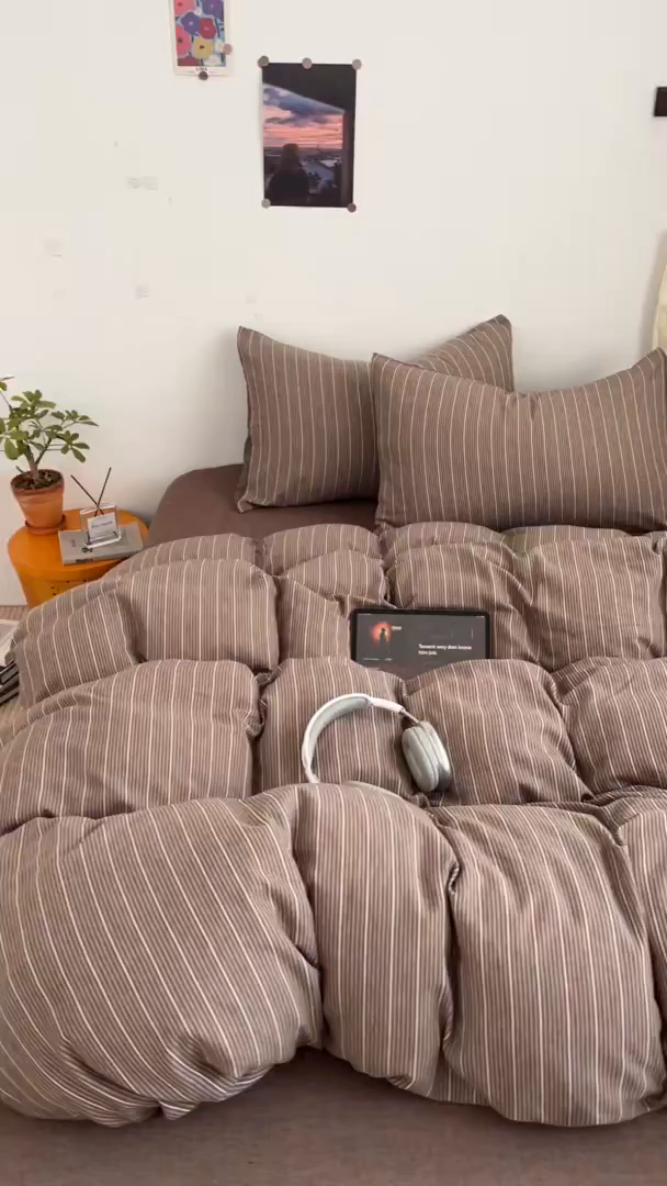 91家纺网 家纺一手货源 找家纺 莱茵家居 2026新款A类全棉色织日系芝麻锻纹套件-暮云系列 暮云-棕咖