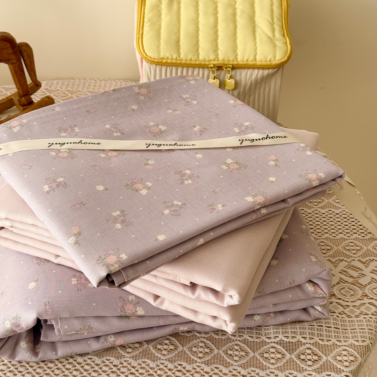 91家纺网 家纺一手货源 找家纺 于果 2026新款全棉纯棉双层纱四件套 晴朗紫