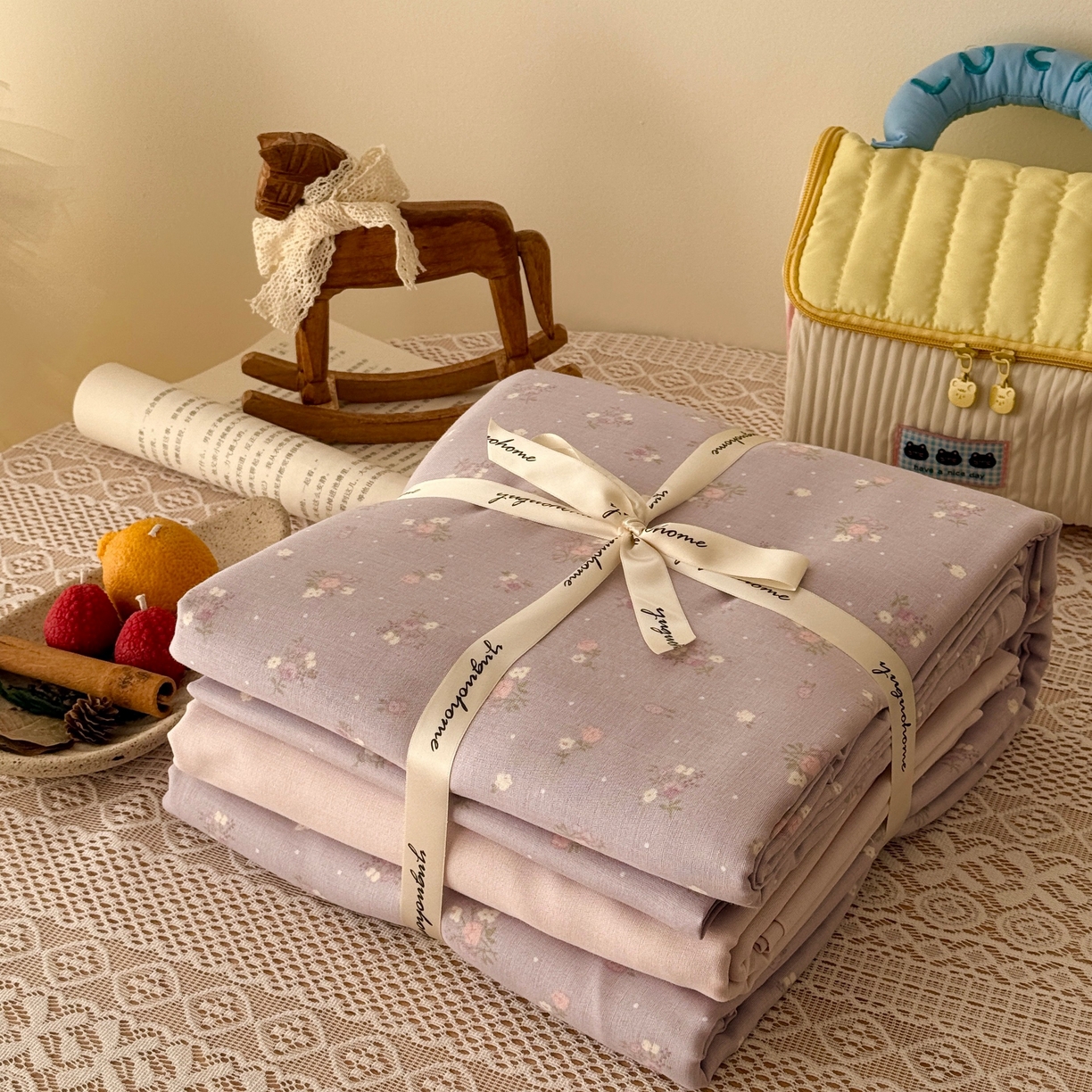 91家纺网 家纺一手货源 找家纺 于果 2026新款全棉纯棉双层纱四件套 晴朗紫