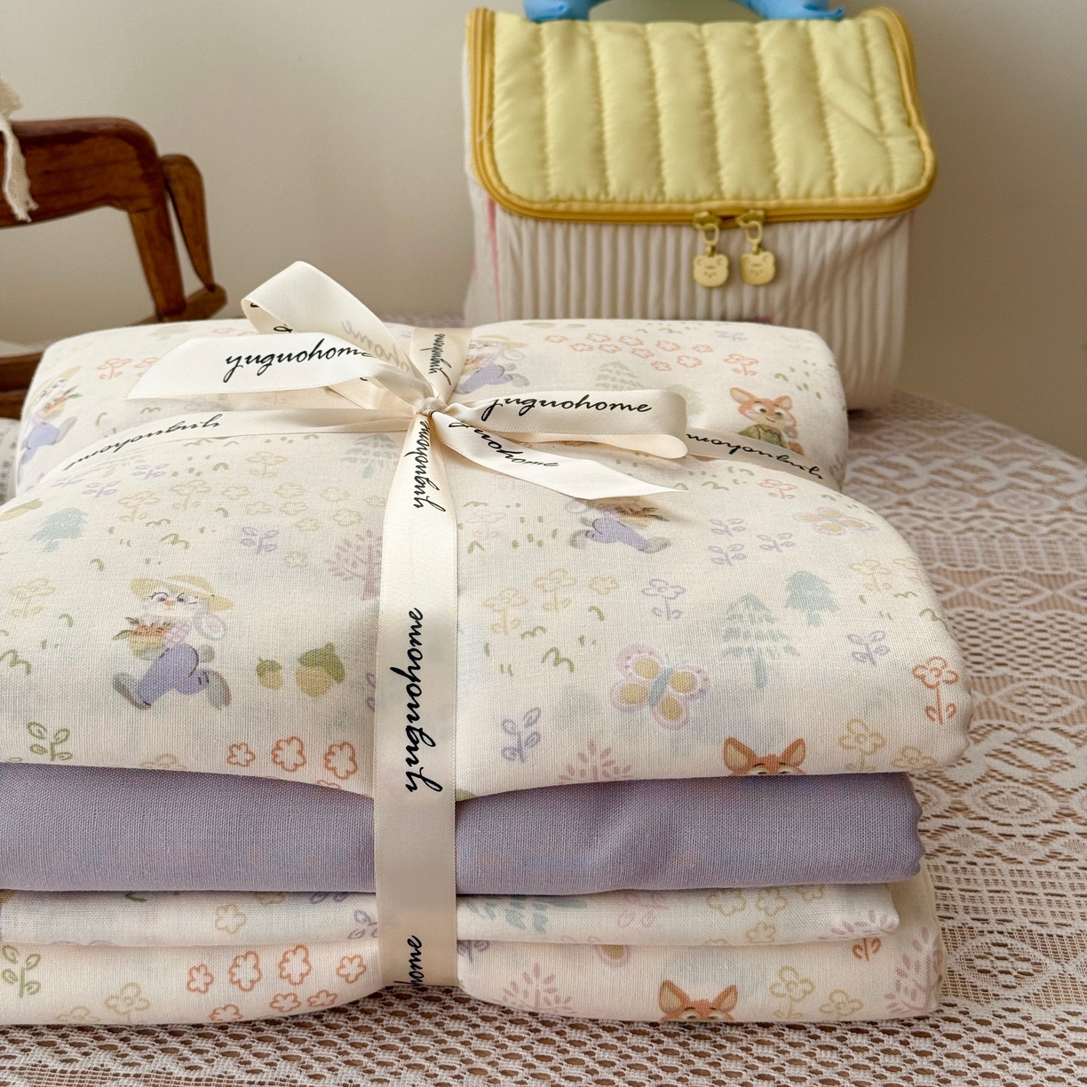 91家纺网 家纺一手货源 找家纺 于果 2026新款全棉纯棉双层纱四件套 闪电的朋友