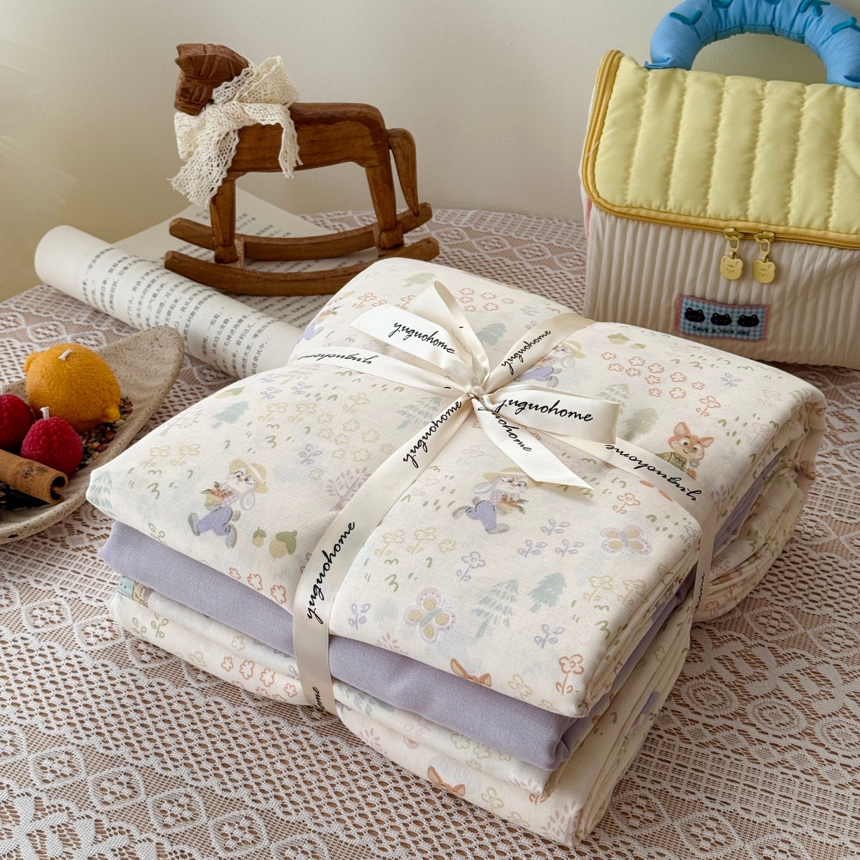 91家纺网 家纺一手货源 找家纺 于果 2026新款全棉纯棉双层纱四件套 闪电的朋友