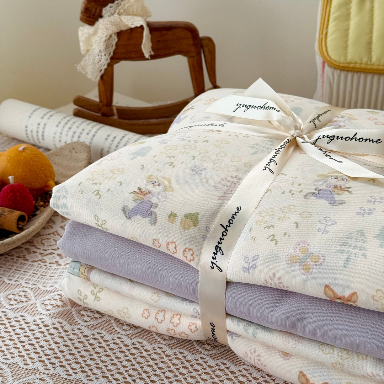 91家纺网 家纺一手货源 找家纺 于果 2026新款全棉纯棉双层纱四件套 闪电的朋友