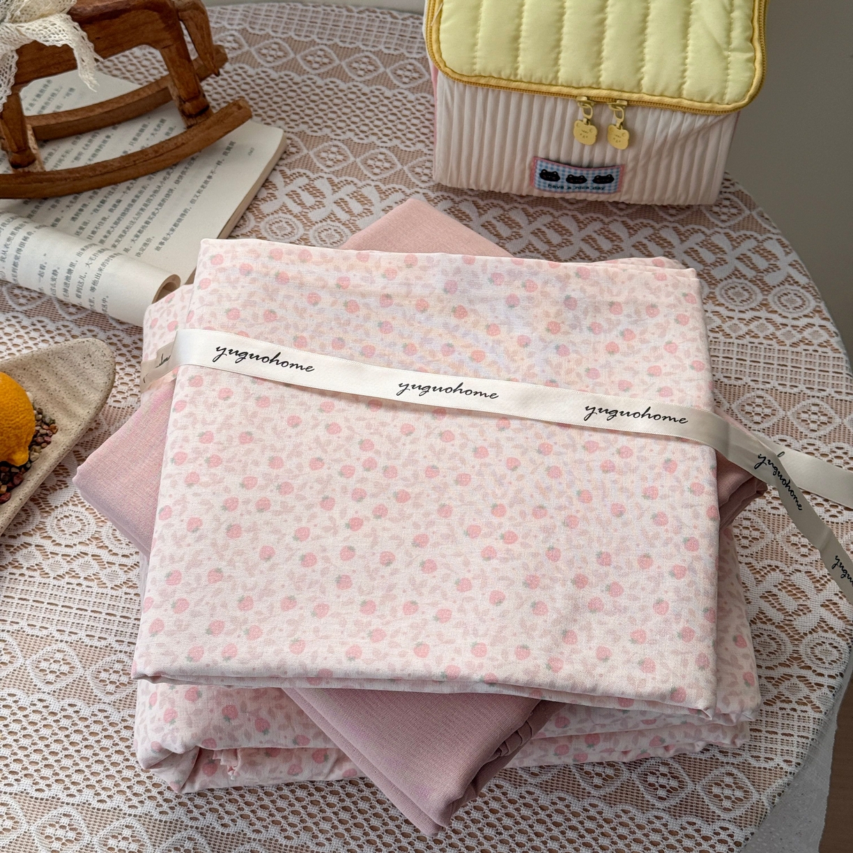 91家纺网 家纺一手货源 找家纺 于果 2026新款全棉纯棉双层纱四件套 甜蜜蜜