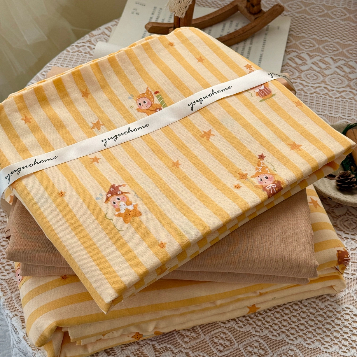 91家纺网 家纺一手货源 找家纺 于果 2026新款全棉纯棉双层纱四件套 条纹星仔