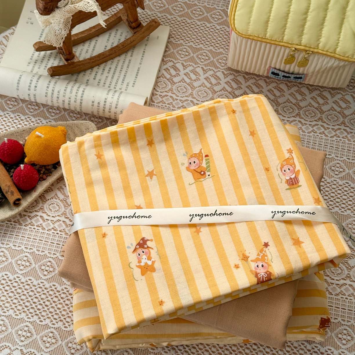 91家纺网 家纺一手货源 找家纺 于果 2026新款全棉纯棉双层纱四件套 条纹星仔